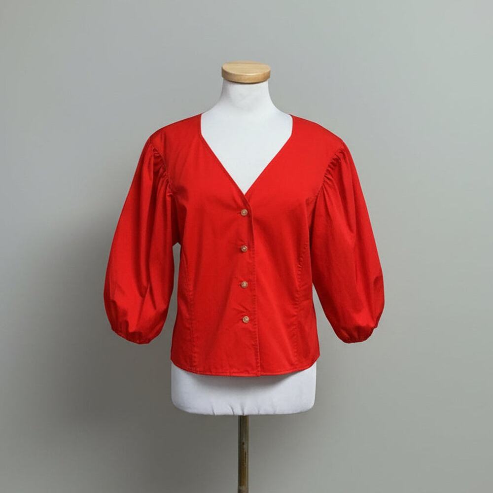 Tory Burch red puff sleeve blouse, size 12, NEW WITH TAGS!